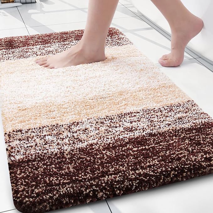 Arotive Microfiber Bathroom Rugs, Shaggy Soft and Absorbent Bath Rug, Thick Plush Machine Washable Dry Bath Mats for Bathroom, Tub and Shower, 24x16, Brown, Rectangular