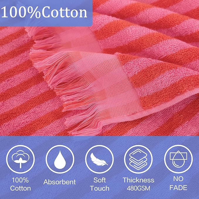 VOOVA & MOVAS Hooded Bath Towels for Teens/Big Kids (12Years Up) | Soft Absorbent 100% Cotton Thick Towel Wrap | Versatile Beach, Pool, Swim & Bath Cover-Up | RedPink