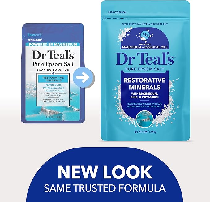 Dr Teal's Epsom Salt Restorative Minerals Soak with Magnesium, Potassium, Zinc & Eucalyptus Essential Oils, 3 lbs (Pack of 4)