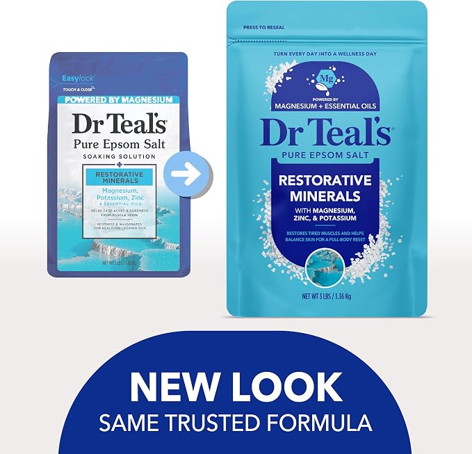 Dr Teal's Epsom Salt Magnesium Soak, Restorative Minerals with Magnesium, Potassium & Zinc, 3 lbs