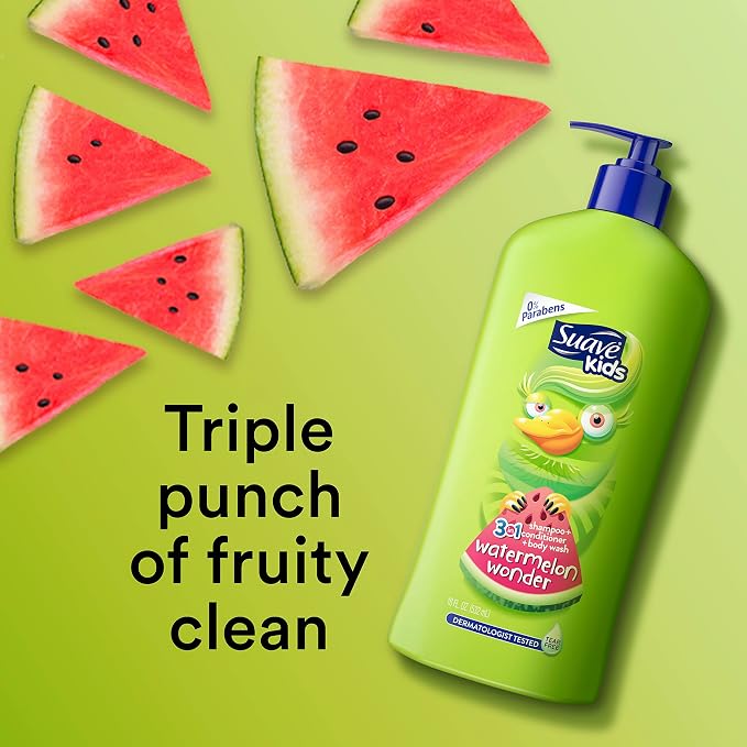 Suave Kids 3 In 1 Shampoo-Cond -Bodywash Watermelon 18 Ounce (Pack of 2)