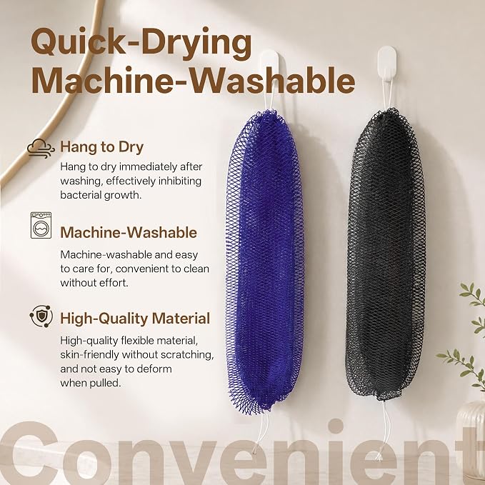 African Net Sponge for Shower, 2PCS Exfoliating Shower Sponge with Waterproof Travel Bag, Quick-Drying African Wash Cloth for Deep Cleansing & Smooth Skin (Dark Blue & Black)