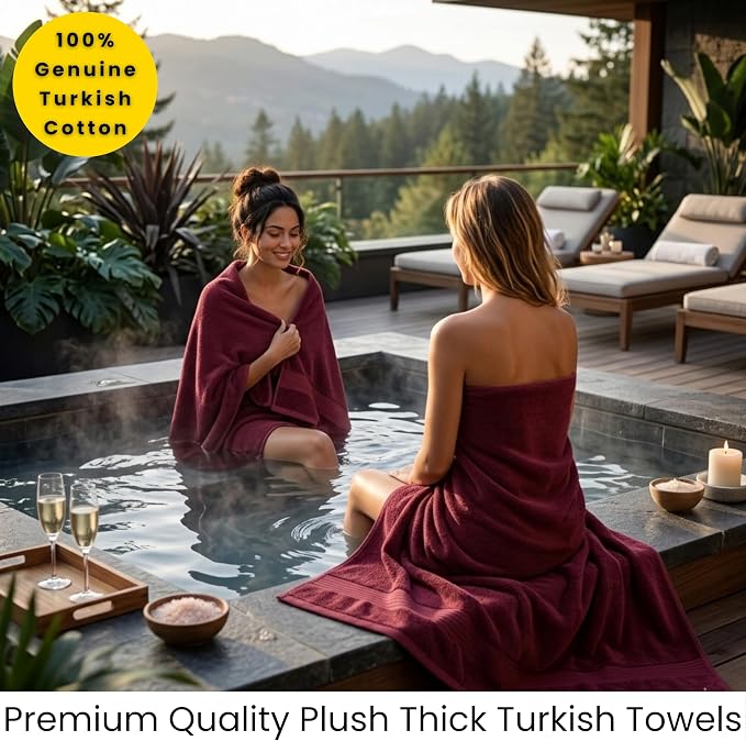SALBAKOS 2-Piece 100% Turkish Cotton Extra Large Bath Towel 35x70 inch | Premium Hotel Quality Bath Sheet Towels | Thick, Soft, Absorbent, Oversized Bath & Beach Towels (Wine, 2 Bath Sheets)