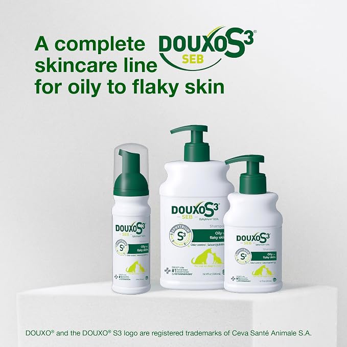 Douxo S3 SEB Dog Seboregulating Shampoo, Seborrhea Treatment for Dogs & Cats, Helps Control Dandruff, Unpleasant Odors & Oily/Flaky Skin, 0.5% Ophytrium, 6.7 fl oz