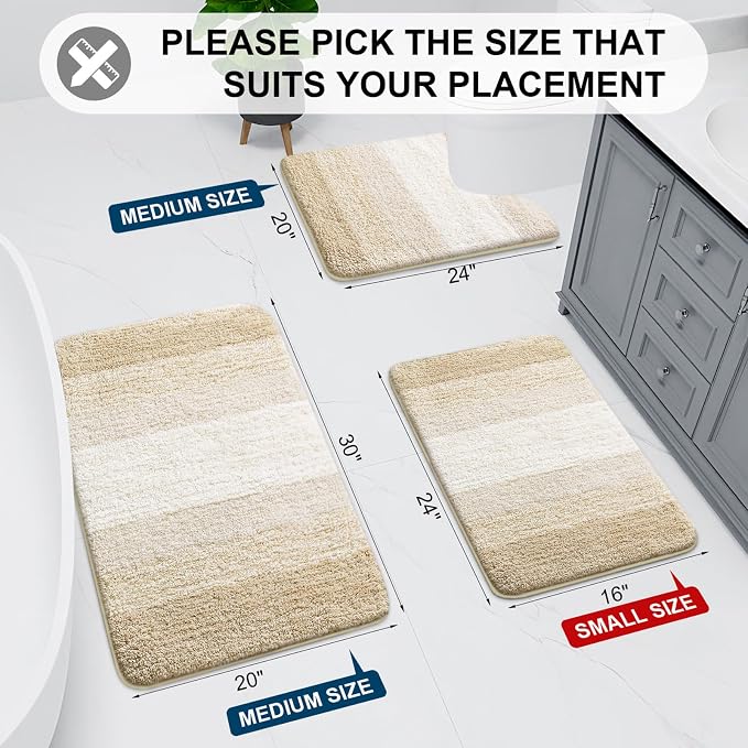 Arotive Microfiber Bathroom Rugs, Shaggy Soft and Absorbent Bath Rug, Thick Plush Machine Washable Dry Bath Mats for Bathroom, Tub and Shower, 36x24, Light Beige, Rectangular