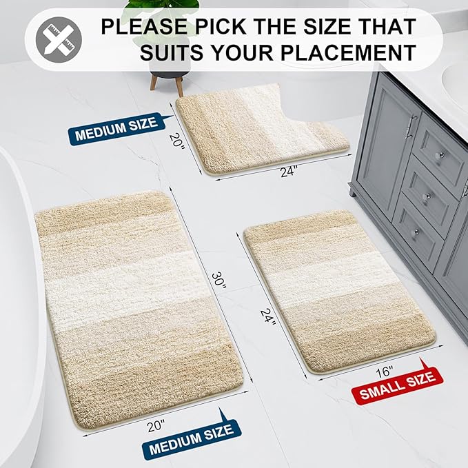 Arotive Microfiber Bathroom Rugs, Shaggy Soft and Absorbent Bath Rug, Thick Plush Machine Washable Dry Bath Mats for Bathroom, Tub and Shower, 40x24, Light Beige, Rectangular