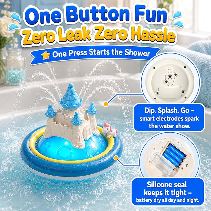 Baby Bath Toys for Toddlers, Unicorn Light Up Bathtub Toy for Toddler, LED Color-Changing Lights and Automatic Water Spray Castle Bathtub Water Toy for Kids 1 2 3 4.