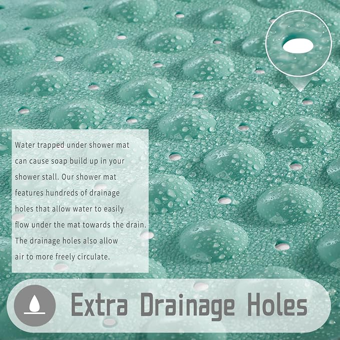 Yimobra Shower Stall Mat Non Slip, 21x21 Inch, Soft Square Bath Mat for Shower with Suction Cups and Drain Holes, Stall Floor Mats for Bathroom, Machine Washable, Bathroom Accessories, MARRS Green