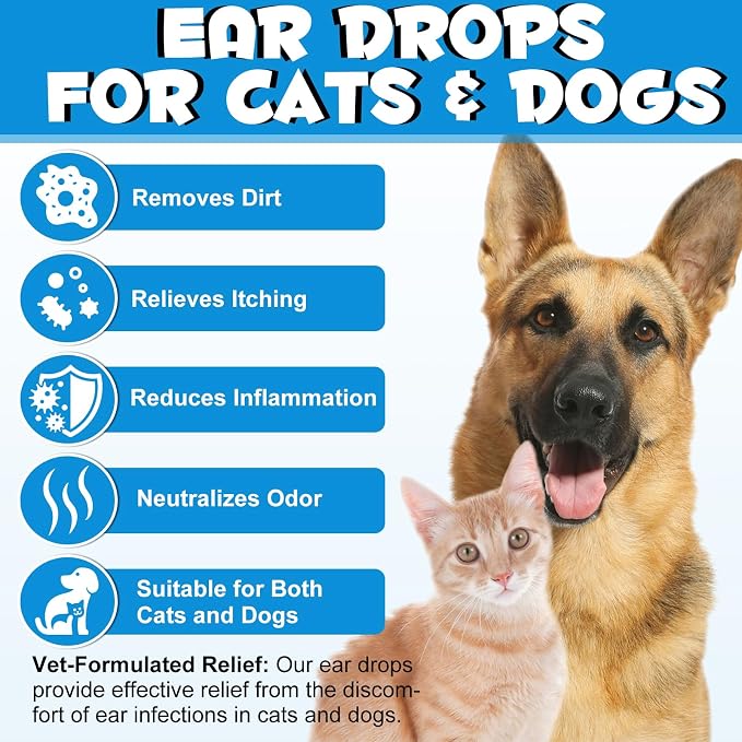2 Pack Dog & Cat Ear Infection Treatment Drops, with 1% Hydrocortisone, Ear Yeast Infection Treatment for Dogs and Cats, Dog Ear Drops for Yeast Infection