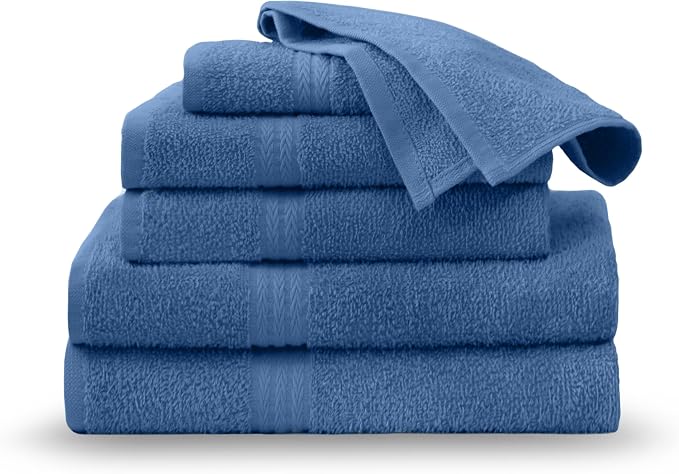 Martex Easy Living Everyday 6-Piece Bathroom Towel Set, Blue | 2 Bath Towels, 2 Hand Towels, 2 Wash Cloths, 100% Cotton, Soft, Quick-Dry