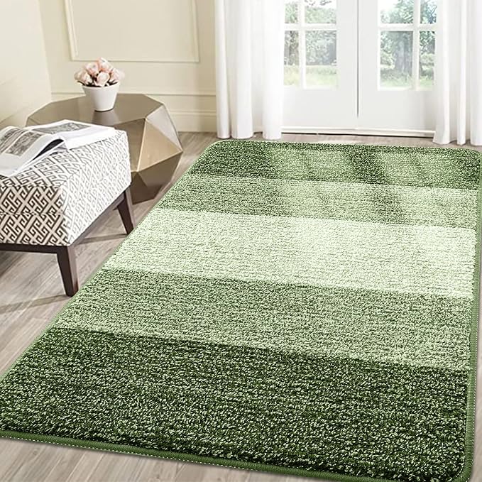 Smiry Dog Door Mat for Muddy Paws, Absorbs Moisture and Dirt, Low-Profile Entryway Mat with Non-Slip Backing, Entry Indoor Outdoor Doormat for Inside Floor (70x35 Inches, Green, Striped)