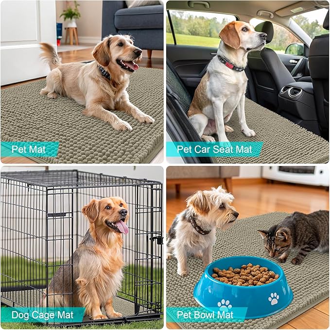 OLANLY Dog Door Mat for Muddy Paws 30x17, Absorbs Moisture and Dirt, Absorbent Non-Slip Washable Doormat, Quick Dry Chenille Mud Mat, Entry Indoor Entryway Carpet for Inside Floor, Warm Taupe