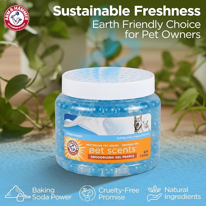 Arm & Hammer for Pets Air Care Pet Scents Deodorizing Gel Beads, Pet Odor Eliminator for Rooms Closets and Small Spaces with Long Lasting Odor Control, Fresh Breeze Scent, 12 oz