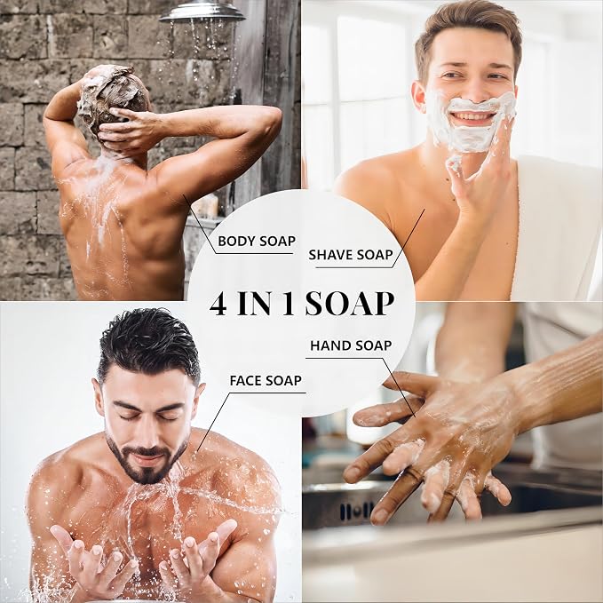 Rinse & Robust Mens Bar Soap Bath Bar Soap 3Pack Handmade Natural Soap Bar Set Cleansing Bar Moisturizing&Exfoliating Scrub Soap Gift Set for Men | Leather, Sandalwood, Teakwood | 3.5 oz of 3 Bars