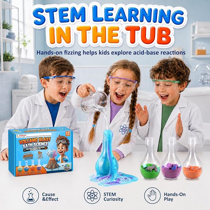 Bubble Bath Potion Kit for Kids, 4 Pack Fizzing Bath Bombs with Colorful Foam, Magic Eruption Fun Science Bath Toys, Birthday Gifts for Boys Girls Ages 3-8