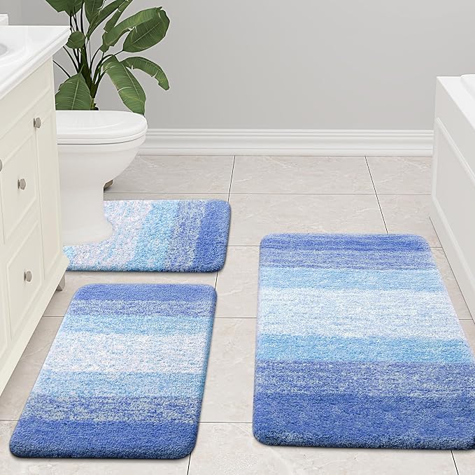 Arotive Microfiber Bathroom Rugs, Shaggy Soft and Absorbent Bath Rug, Thick Plush Machine Washable Dry Bath Mats for Bathroom, Tub and Shower, 59x24, Light Royal Blue, Rectangular