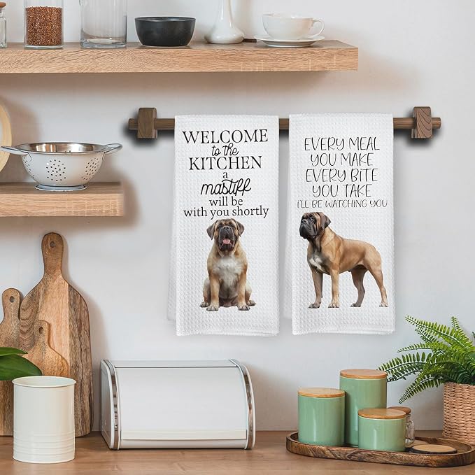 Funny Mastiff Dog Kitchen Towels, Mastiff Gifts Hand Towels, Dog Mom Dad Lovers Owner Gifts for Women Men Dishcloths Dish Towel for Kitchen 16x24 Inches Set of 2