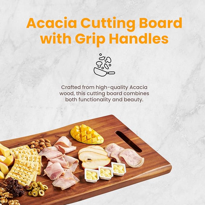 TIDITA 30" Large Acacia Wood Charcuterie Board with Handles - Extra Long Wooden Serving Cheese Boards - Rectangular Serving Platter for Meat Steak, Cracker Appetizers, Fruit Decorative Display Party