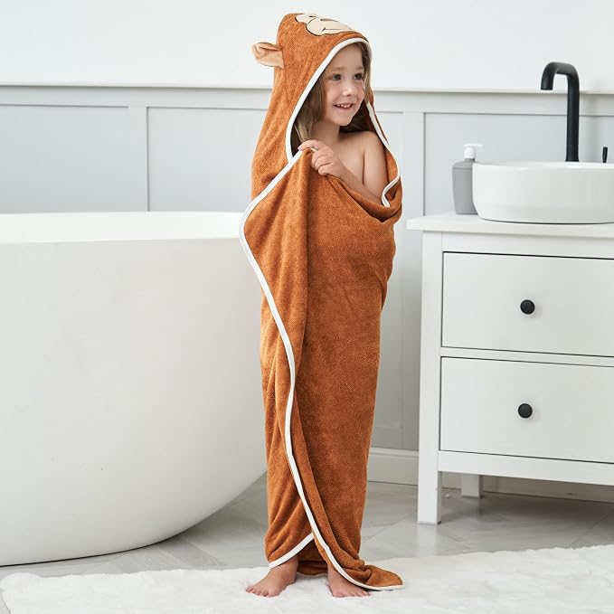HIPHOP PANDA Hooded Towel - Rayon Made from Bamboo, Bath Towel with Bear Ears for Newborn, Babie, Toddler, Infant - Absorbent Large Baby Towel - Monkey, 30 x 30 Inch