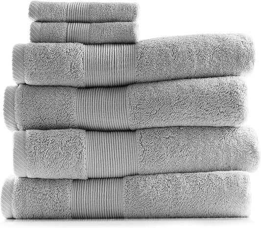 Hearth & Harbor Bath Towels for Bathroom - 100% Ring Spun Cotton Luxury Bathroom Towels - Ultra Soft & Highly Absorbent, Bath Towels Set of 6 - Silver Gray