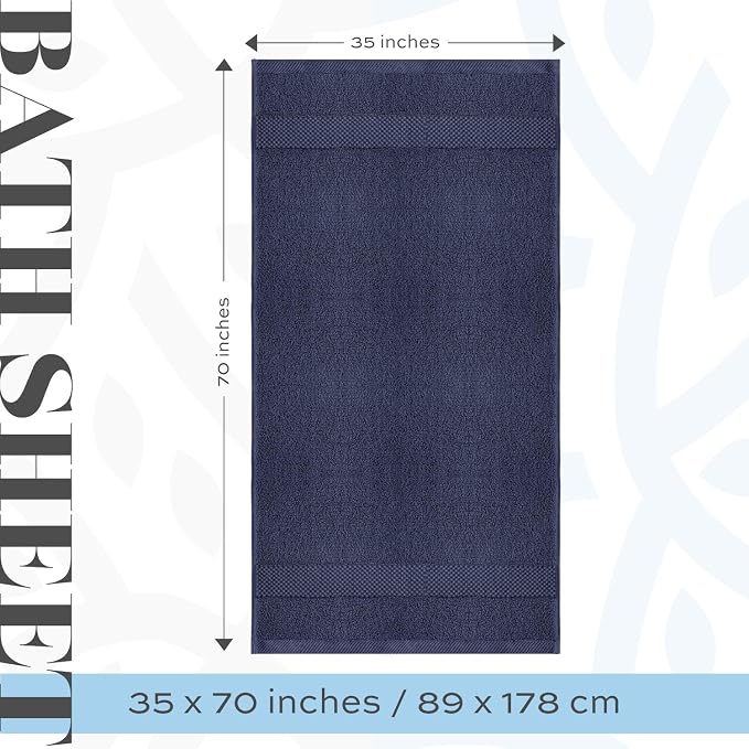 White Classic Luxury Soft Navy Bath Sheet Towels - 650 GSM Cotton Luxury Bath Towels Extra Large 35x70 | Highly Absorbent and Quick Dry | Hotel Collection Extra Large Bath Towels Oversized, 2 Pack