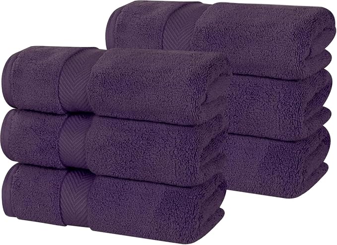 Superior Cotton Hand Towel Set, Medium Sized Towels, Plush Soft Absorbent Bathroom Basics, Home Essentials, Spa, Salon, Hotel, Kitchen, Luxury Quick Dry, Zero Twist Collection, Set of 6, Grape Seed