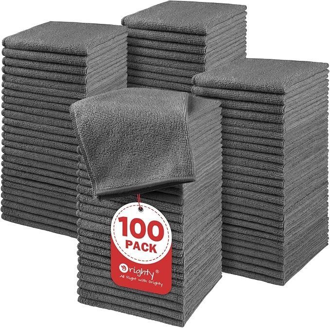 Orighty Washcloths Bulk, 100 Pack Highly Absorbent & Soft Feel Microfiber Face Towels, Multi-Purpose Wash Cloths & Hand Towels for Bathroom, Hotel, Spa, and Gym, 12x12 Inch, Grey