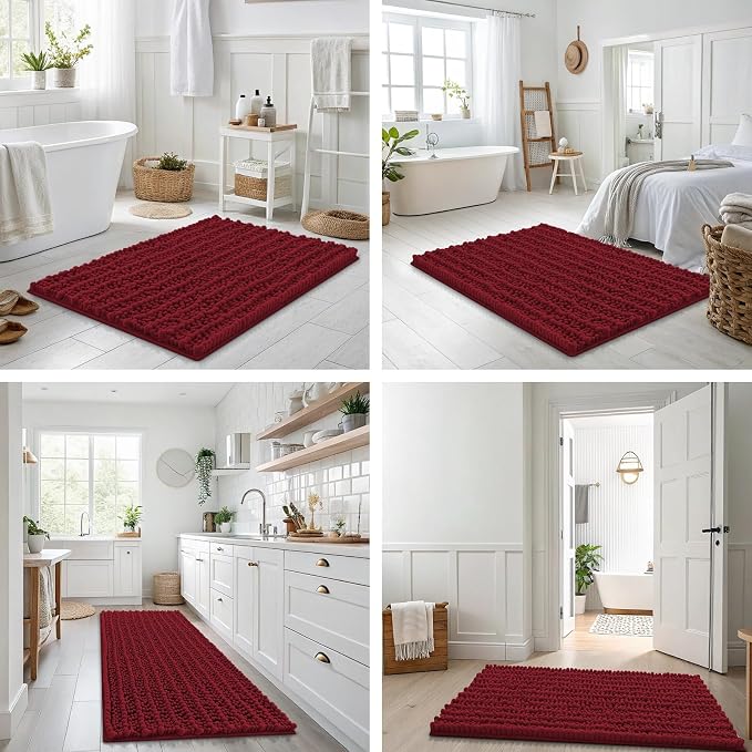 Smiry Bathroom Rugs Mat 47x24, Extra Soft Absorbent Chenille Bath Rugs, Non Slip Rubber Backing Machine Washable Quick Dry Bath Mats for Bathroom Floor, Tub, Shower, Home Decor Accessories, Red