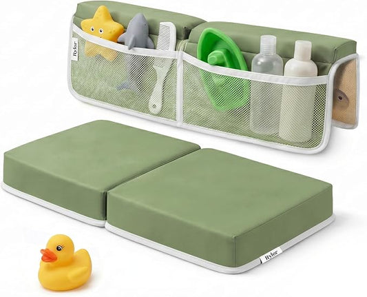 Rylor Premium Baby Bath Kneeler Mat & Elbow Rest Pad Set – Comfortable Bath Kneeler and Elbow Kneeling Rest Pad for Parents, Extra Long 26'', 2.4'' Thick, Non-Slip Support for Easy Bath Time (Green)