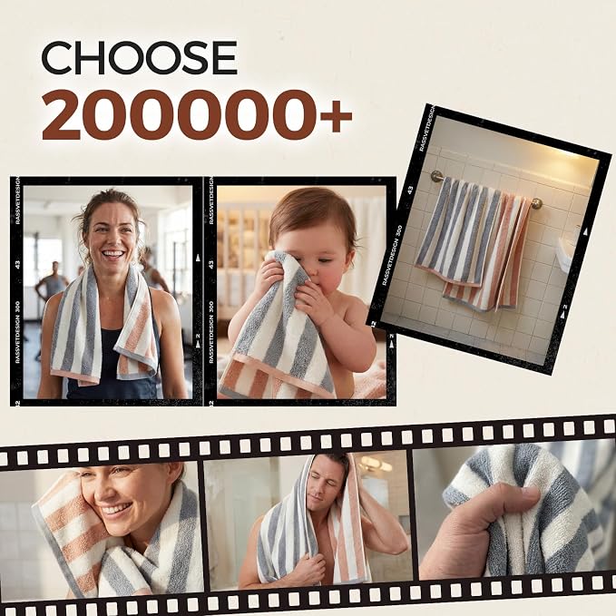 REDKISS Striped Hand Towels for Bathroom, Kitchen Decor, Guest Use, Ultra Soft and Highly Absorbent for Kids Adults, 100% Cotton, 12” x 28”, 3 Pack, Grey