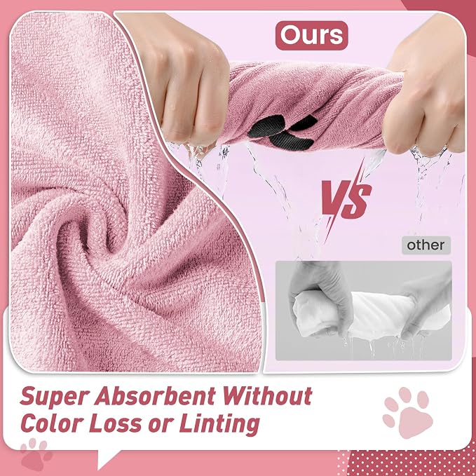 Pet Shower & Bath Supplies，Dog Shampoo Brush Set with Towel, Washing Gloves,Comb for Dogs and Cats (large pink)