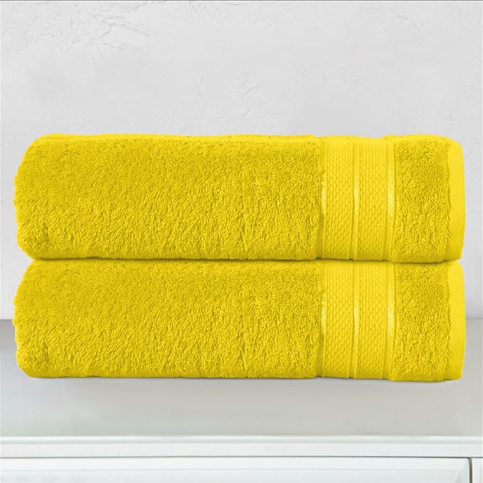 Elegant Comfort Three Line Popcorn Towel Set for Bathroom 27 x 54 inches, Premium Hotel Quality 2-Pack Bath Towels, 100% Turkish Cotton, Soft and Durable, Quick Dry and Highly Absorbent, Yellow