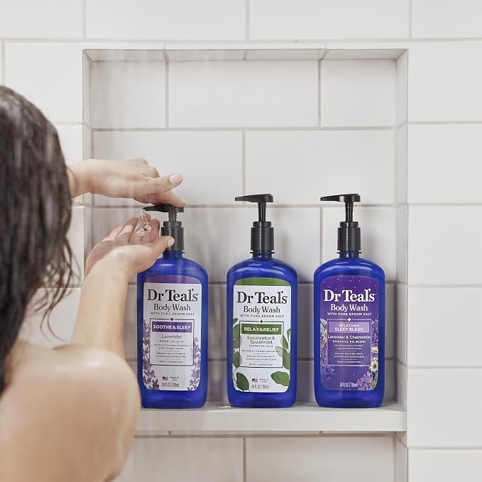 Dr Teal's Body Wash with Pure Epsom Salt, Soothe & Sleep with Lavender, 24 fl oz (Pack of 4)
