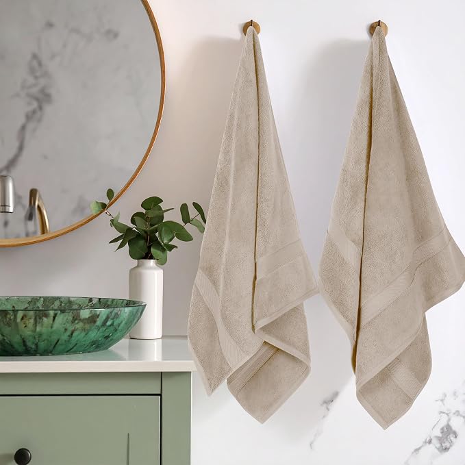 SUPERIOR Egyptian Cotton Plush & Absorbent, Bath Towel Set of 2, Stone | Quick Dry, Soft Luxury Towel Set, Bath Essentials for Bathroom, Guest Bath, Spa, 2 Piece Bath, Madeline Towels