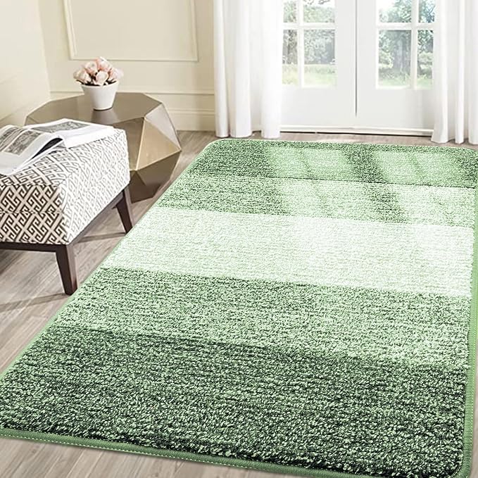 Smiry Dog Door Mat for Muddy Paws, Absorbs Moisture and Dirt, Low-Profile Entryway Mat with Non-Slip Backing, Entry Indoor Outdoor Doormat for Inside Floor (70x35 Inches, Sage Green, Striped)