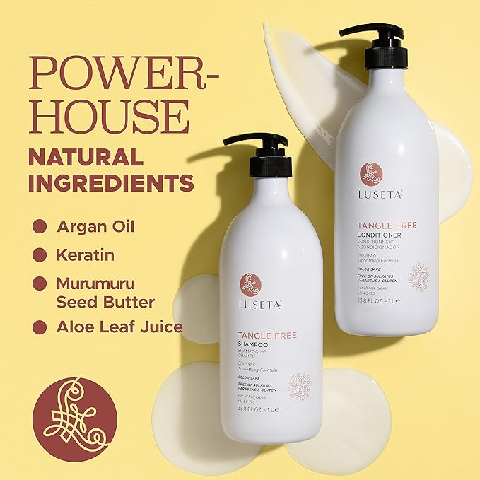 Luseta Tangle Free Routine Shampoo & Conditioner Set for Women and Men Sulfate Free Shampoo and Conditioner for Detangling with Keratin and Argan Oil, Color Safe for Curly and Wavy Hair 2 x 16.9oz