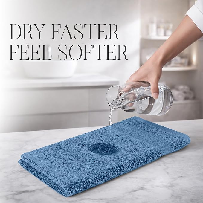 RIVERSIDE 12-Pack Premium 100% Cotton Electric Blue Face Towels for Bathroom [12x12] - Reusable Luxury Face Wash Cloths for Showering - 550 GSM Super Soft & Absorbent Washcloths for Body, Spa & Gym