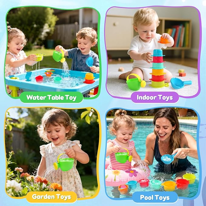 Toddler Bath Toys for Kids Ages 1-3 Baby Bath Toys Beach Sand Pool Water Table Toys Mold Free Bathtub Toys for 12+ Months Stacking Cups Showerhead Spoon for 1 2 3 4 5 6 Years Old Girls Boys Gifts 9PCS