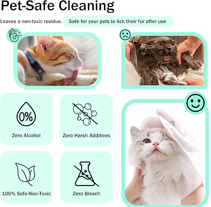 Homtyler Dog Wipes & Cleaning Gloves 2-in-1 for Dogs and Cats, Extra-Thick Pet Wipes with Coconut Oil for Lick-Safe Paws, Eyes, Ears & Body, Rinse-Free Waterless Bath for Deodorizing&Cleansing, 18 PCS