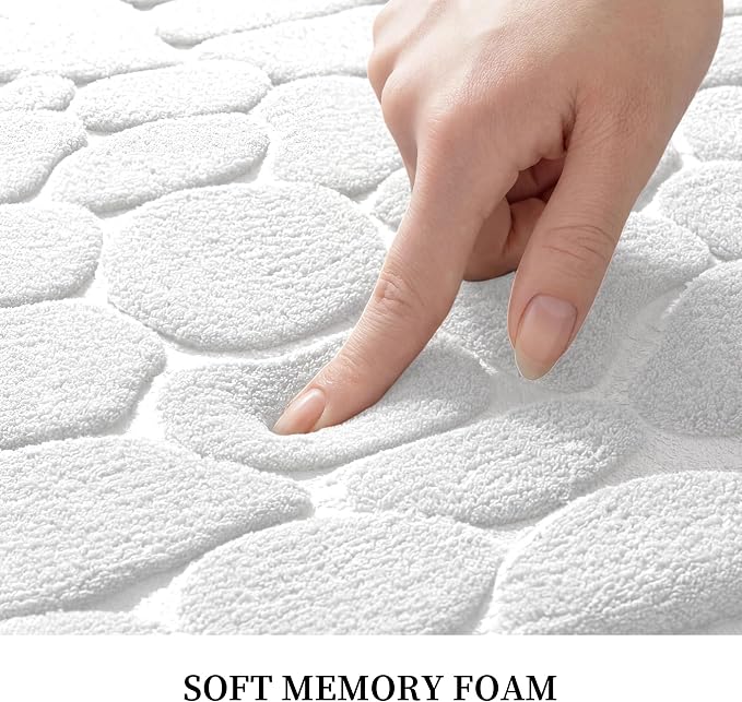 YIHOUSE Memory Foam Bath Mat Cobblestone Bathroom Rugs Super Water Absorbent Bath Mats for Bathroom Machine Washable Bath Rugs(24 x 36,White)