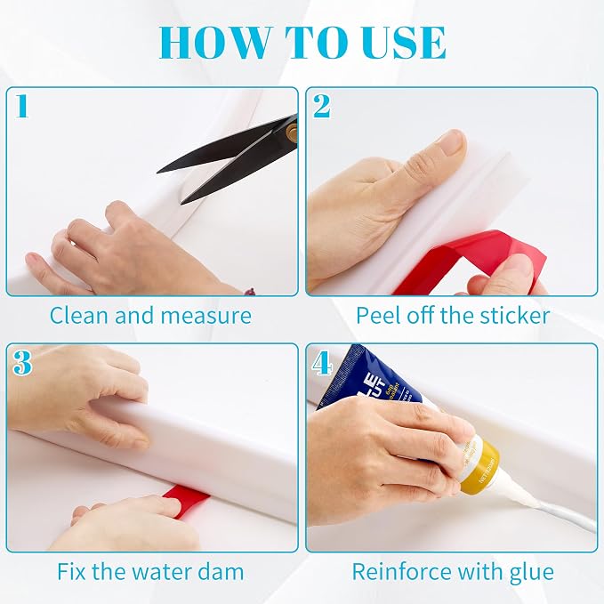 Bathtub Splash Guard, 79 Inch Soft Silicone Collapsible Shower Water Guard, Double-Sided Tape for Dry and Wet Separation, 360° Twist Recovery Shower Splash Guard for Toilet, Washing Machine, Sink