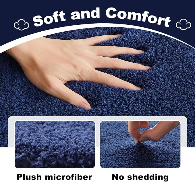 TYUU Navy Blue Bathroom Rugs, Ultra Soft Bath Rugs Non Slip Washable, Super Absorbent Quick Dry Bath Mat with Rubber Backing for Bathroom Floor, Shower, or Sink, Navy Blue 24" x 48"