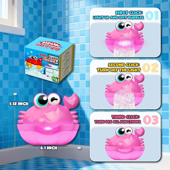 Bath Toys for Kids Ages 1-3,Light Up Baby Bath Toys Crab Bubble Maker with Colourful Light Toddler Bathtub Birthday Gifts Easter Stocking Stuffers for Boys Girls Aged 1-3 2-4 3-5