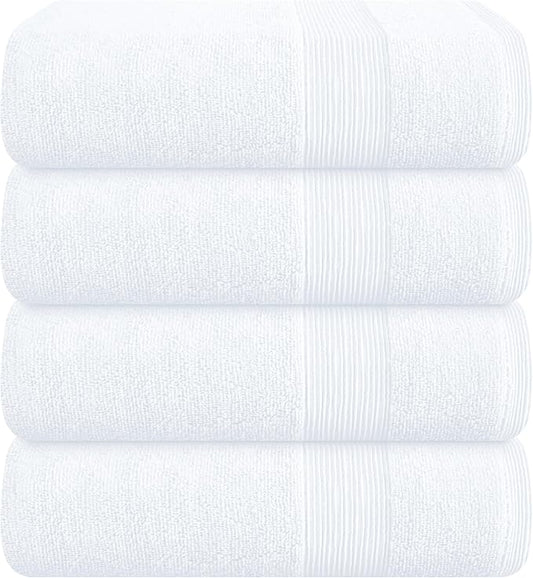Belizzi Home 4 Pack Bath Towel Set 27x54, 100% Ring Spun Cotton, Ultra Soft Highly Absorbent Machine Washable Hotel Spa Quality Bath Towels for Bathroom, 4 Bath Towels - White