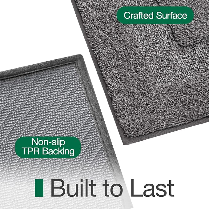LUMI Ultra Soft Bathroom Rugs Non Slip with Rubber Backing, Absorbent Washable Bath Mat Quick Dry, Upgraded Premium Microfiber Plush Carpet for Bathtub and Shower Floor, Dark Grey, 20x32