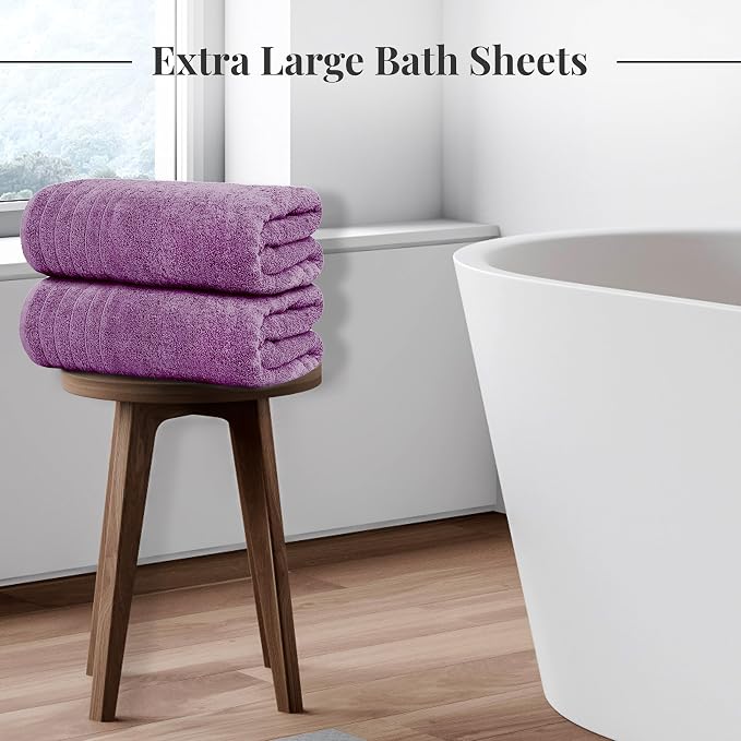 Tens Towels Pack of 2 Extra Large Bath Sheets 35 x 70 Inches, 100% Cotton, Larger & Lighter Weight, Quicker to Dry, Super Soft & Absorbent, Oversized Bath Towels, Purple
