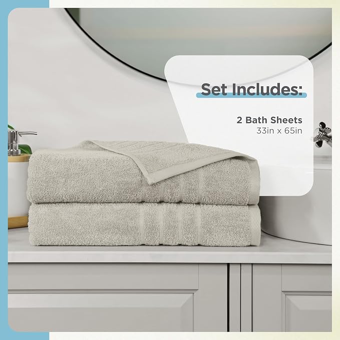 Martex 2-Pack Ultimate Performance Bath Sheet Set, New Sand, 33" x 65" | 100% Cotton, Extra Large Bath Towels, Super Absorbent, Low-Linting, Supersoft