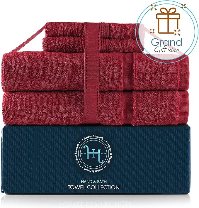 Hearth & Harbor Bath Mat Towels - 100% Ring Spun Cotton Luxury Towels - Ultra Soft & Highly Absorbent, Bathroom Towels, Floor Mat - Red