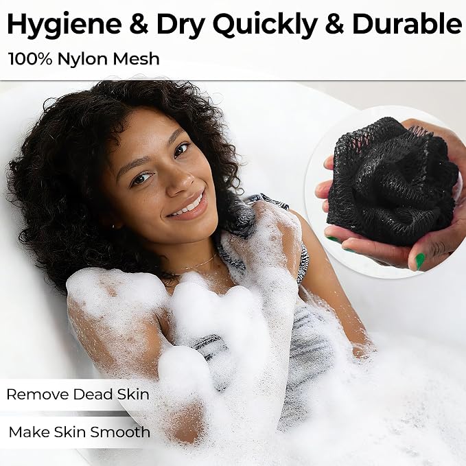 African Net Sponge Authentic - African Exfoliating Net Sponge 3 Pieces - Body Scrubber Exfoliator Wash Cloth - Back Scrubber for Shower - Bath Sponges Shower Loofah Essentials for Women