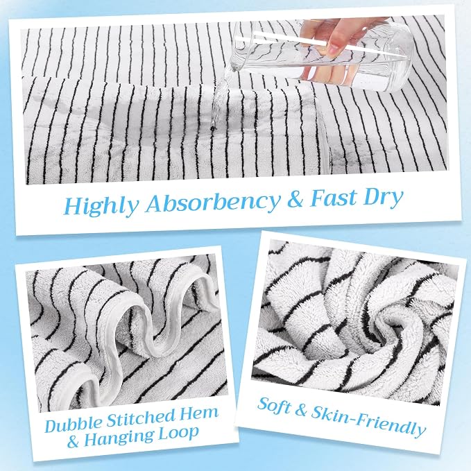 2 Pack Oversized Bath Towels 40 x 80 in Coral Fleece Extra Large Black and White Striped Bath Sheets Microfiber Quick Dry Absorbent Shower Towel for Beach Pool Hotel Bathroom Spa Gym